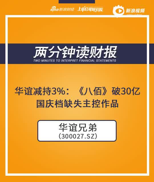 2分钟读财报|华谊减持3%:《八佰》破30亿 国庆档缺主控作品