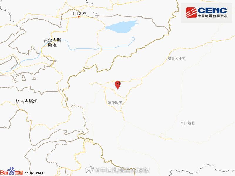 中国地震台网|新疆喀什地区伽师县发生3.0级地震 震源深度27千米
