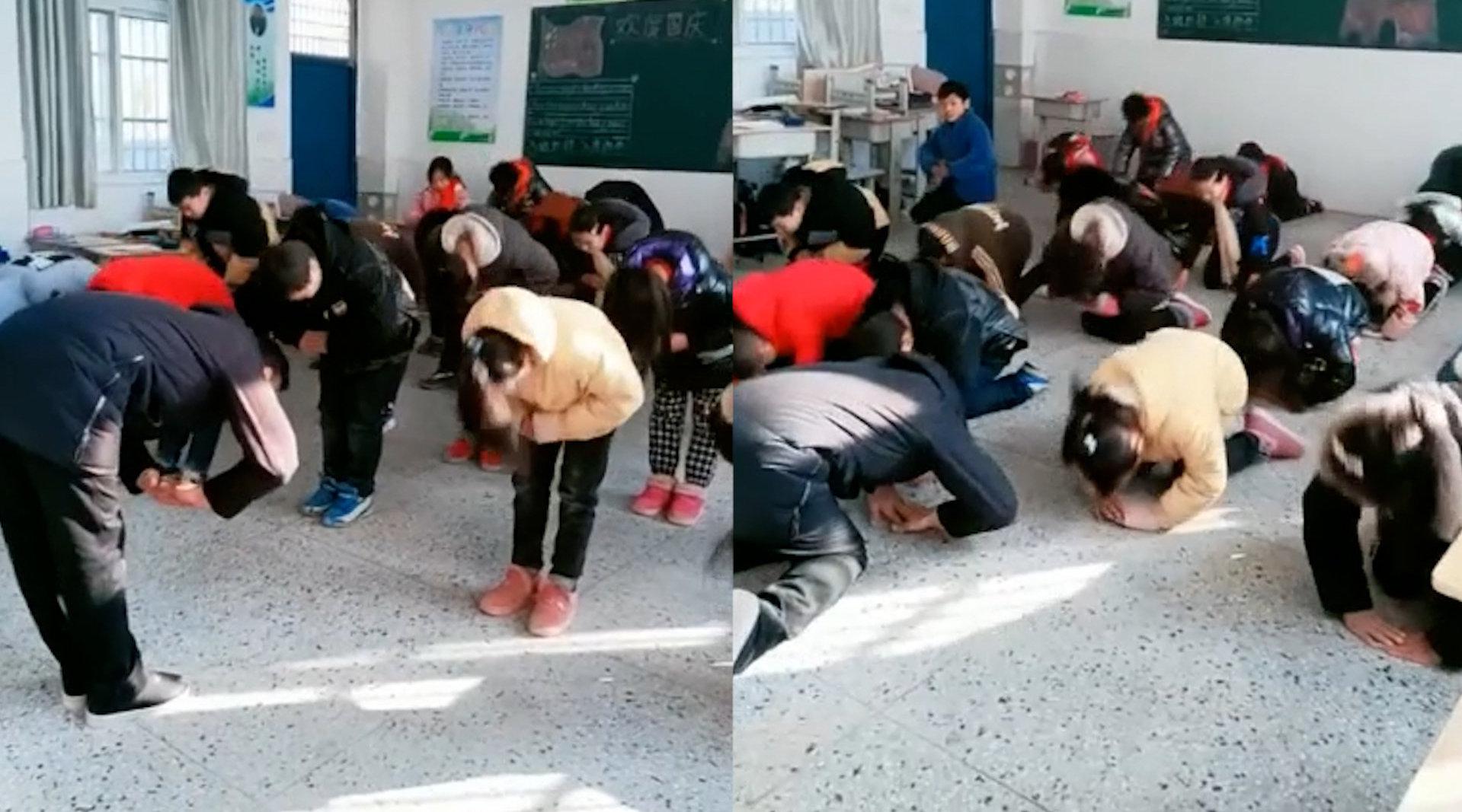 小学老师对学生进行跪拜式孝道教育 老师:想让孩子从小懂得感恩