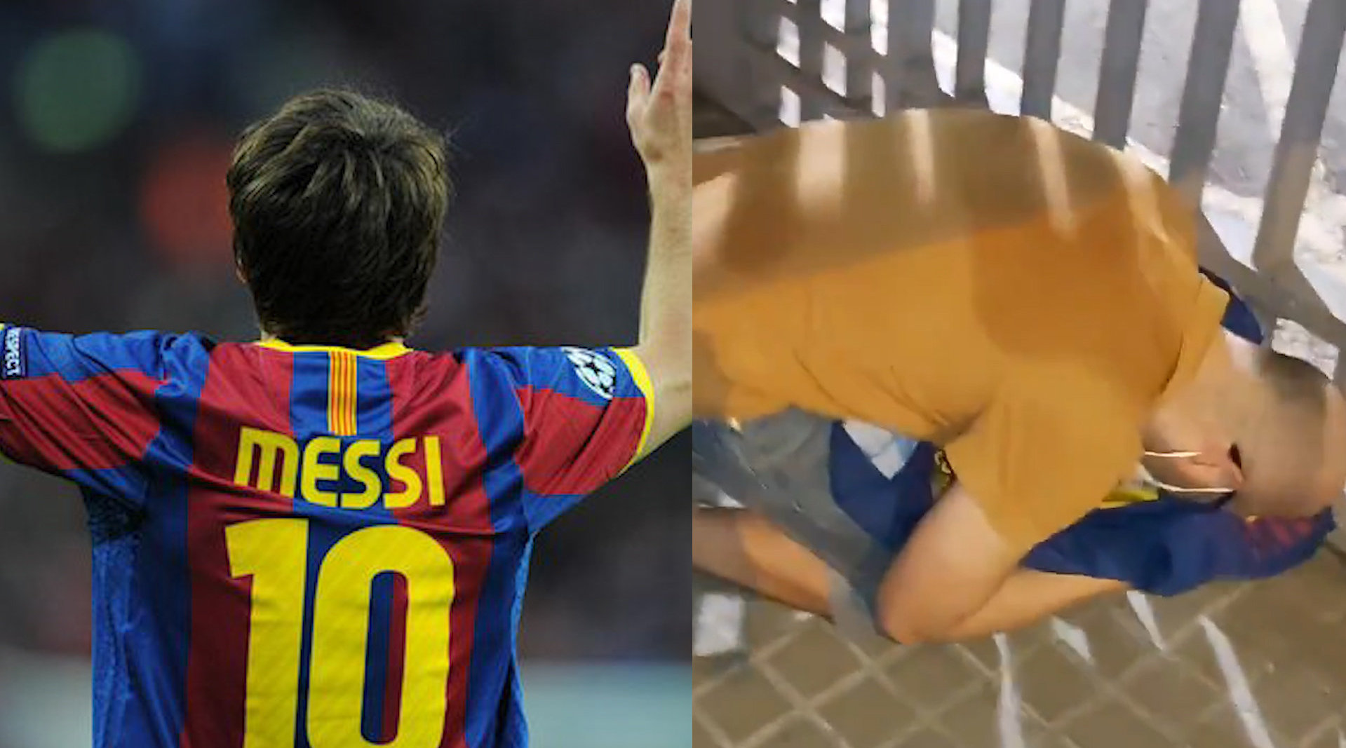 巴萨官宣梅西离队 球迷深夜来到体育场外 手捧球衣跪地痛哭