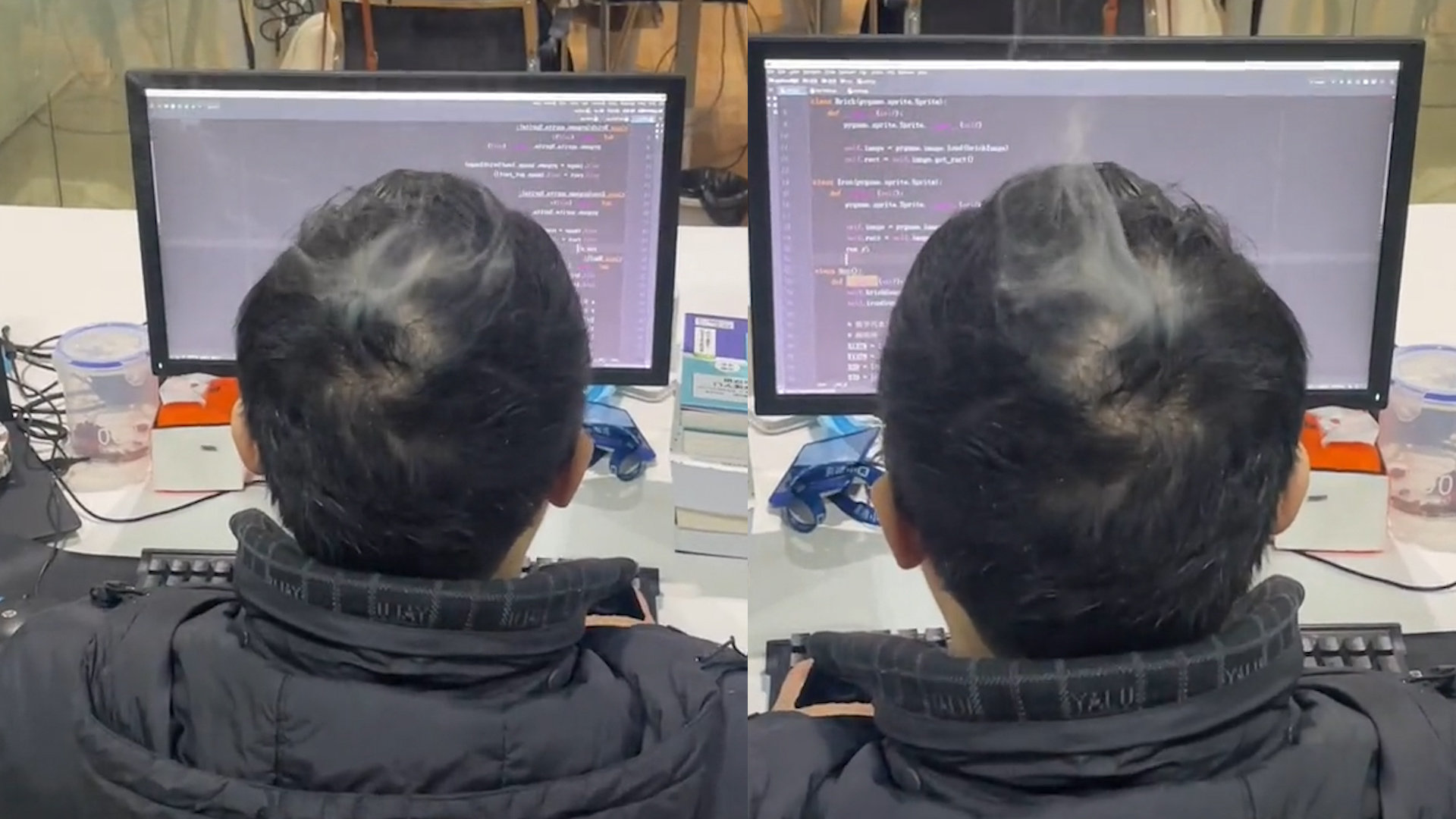 燃起来了?湖南程序员写代码头顶现"奇观",网友:"cpu"爆了