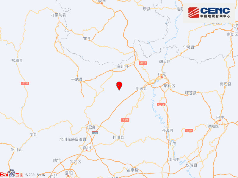 四川绵阳市江油市附近发生4.3级左右地震