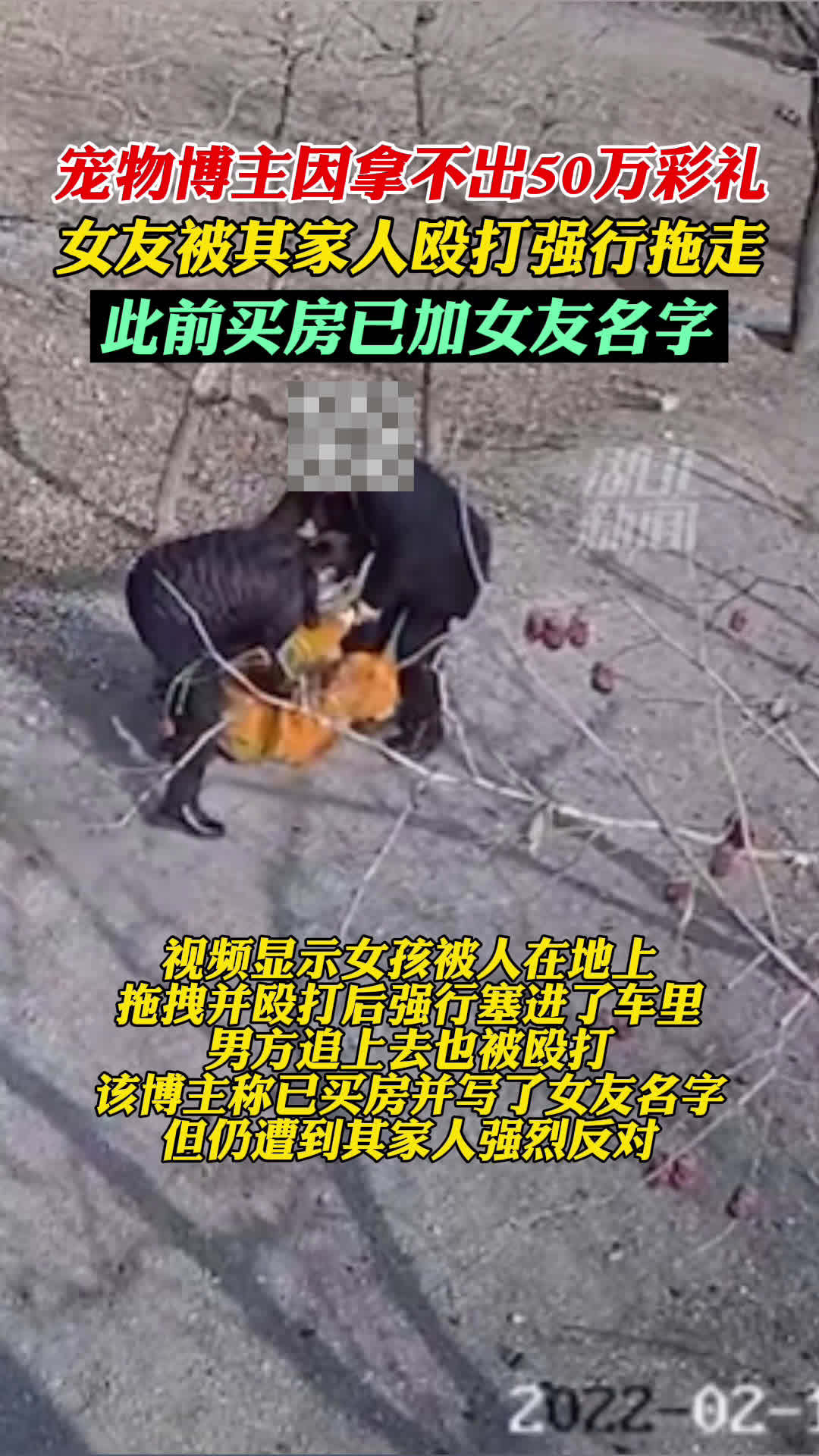 博主称拿不出50万彩礼女友被其家人强行拖走：此前买房已加名