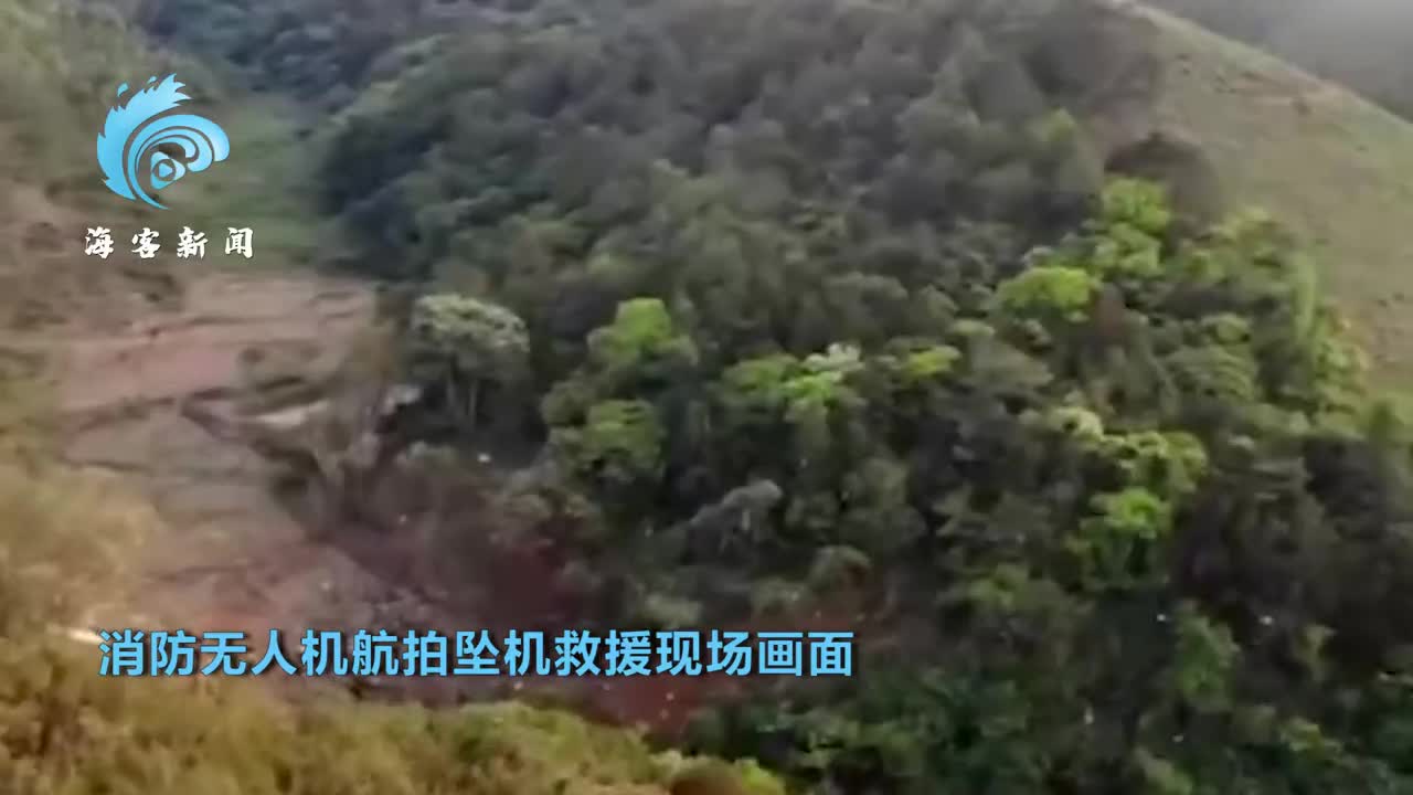 航拍东航客机坠毁救援现场 多方力量正在展开搜救
