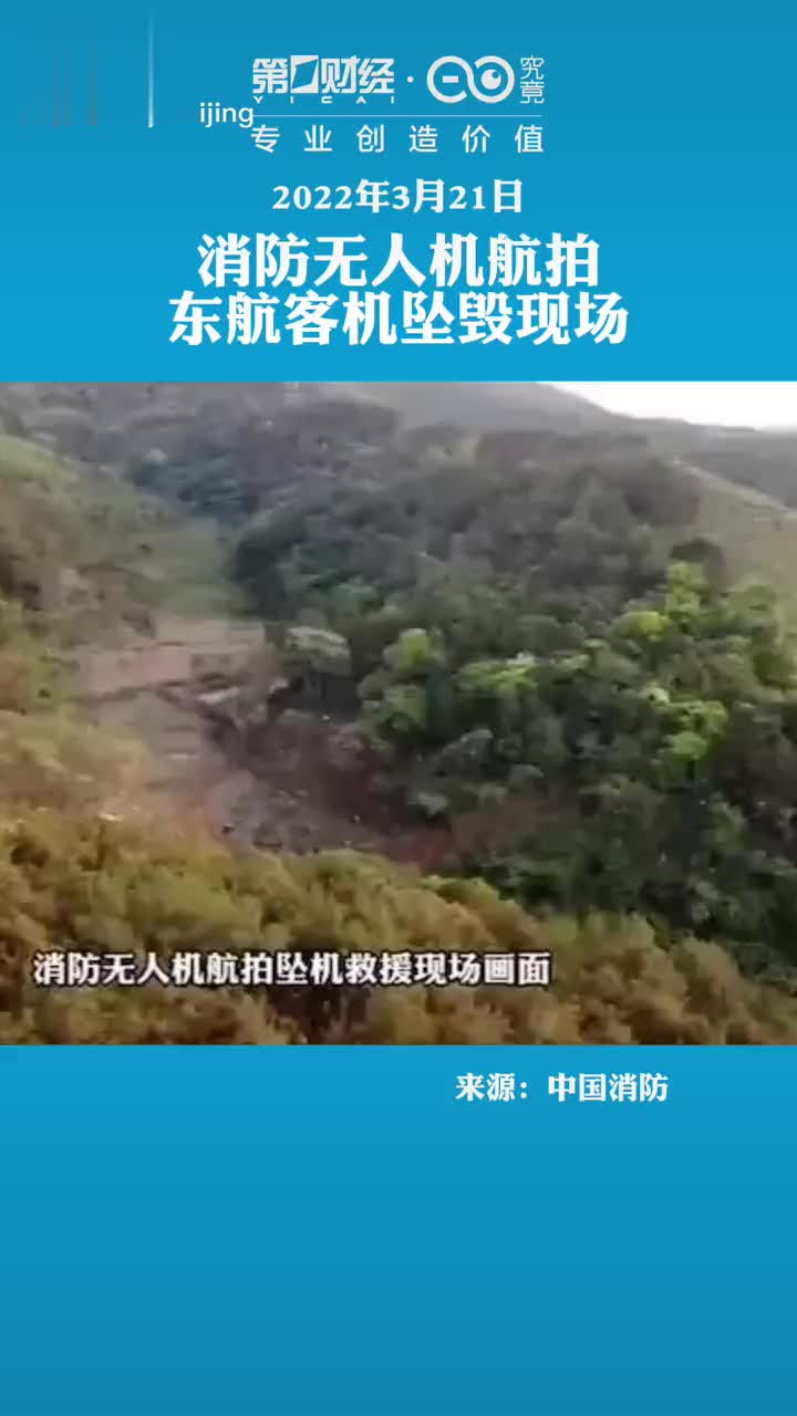 消防无人机航拍东航客机坠毁现场