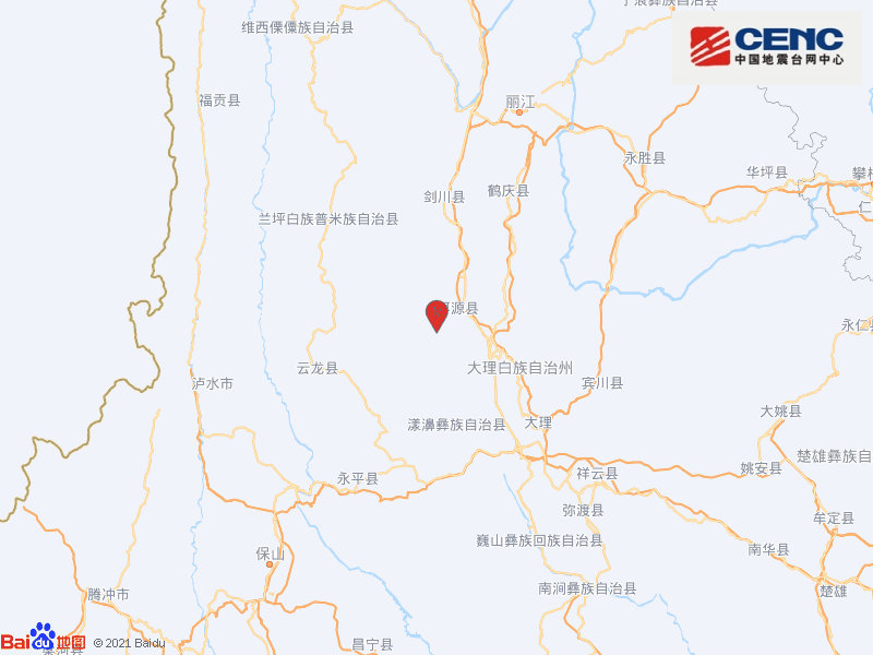 云南大理州洱源县发生3.4级地震 震源深度8千米