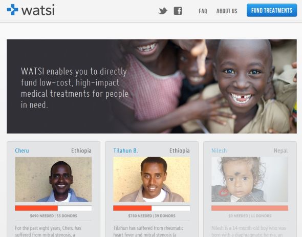 Watsi是一家富有理想主义色彩的创业公司，它希望通过众筹模式解决10亿人的医疗福利问题