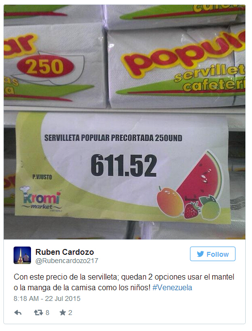 网友分享的超市里纸巾的价格