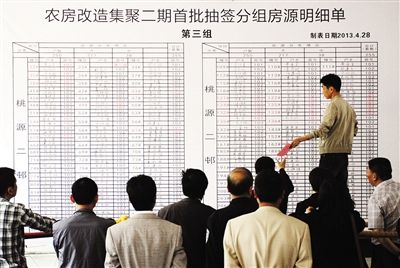 目前，浙江省嘉善县姚庄镇农户集聚率已达40%。图为2013年农民在进行抽签选房。图/CFP