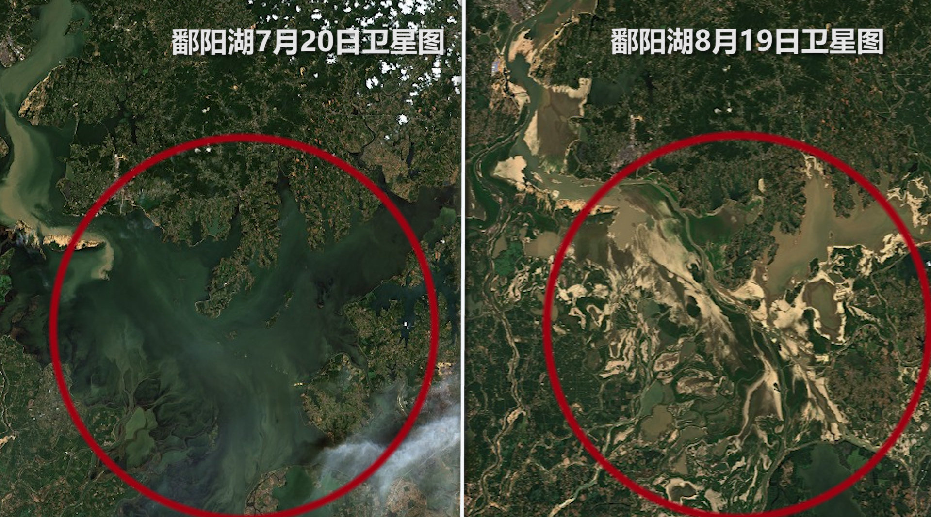 鄱阳湖水位退至1951年以来同期最低 卫星图看近一个月水位变化_手机