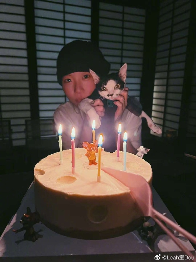 窦靖童晒照庆祝26岁生日 抱着猫咪与蛋糕合影