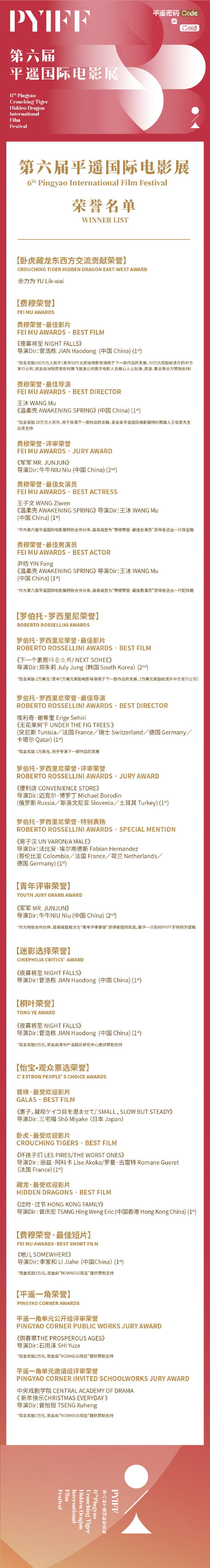 第六届平遥国际电影展荣誉名单