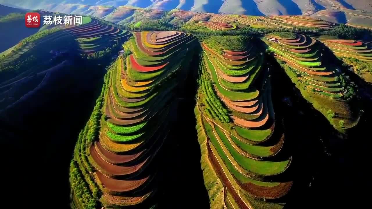 大地调色盘!航拍甘肃陇东黄土高原梯田秋日美景