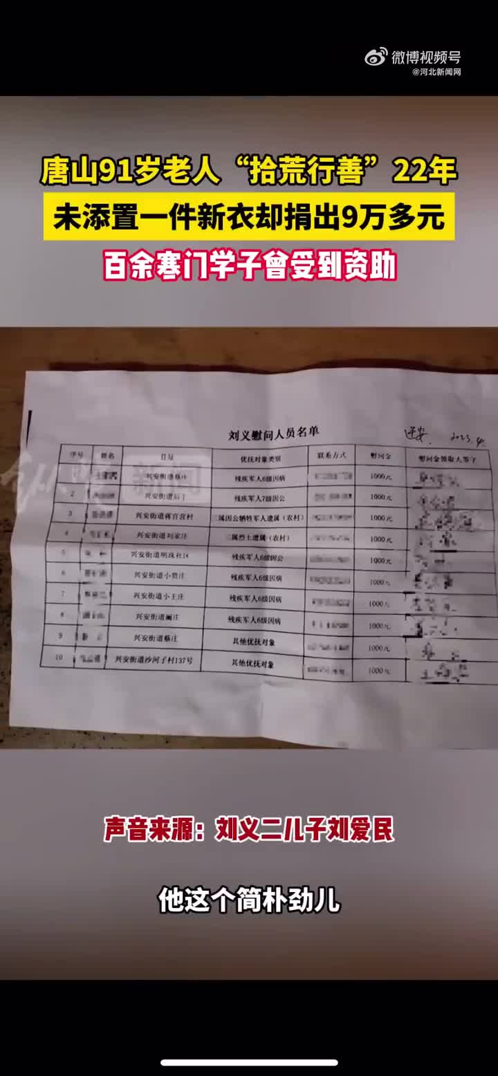 91岁老人拾荒22年捐出9万元_手机新浪网