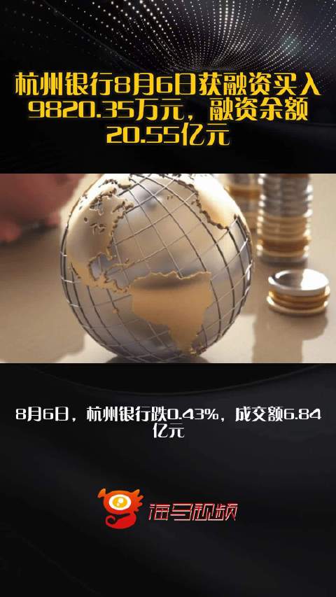 杭州银行8月6日获融资买入9820.35万元,融资余额20.55亿元