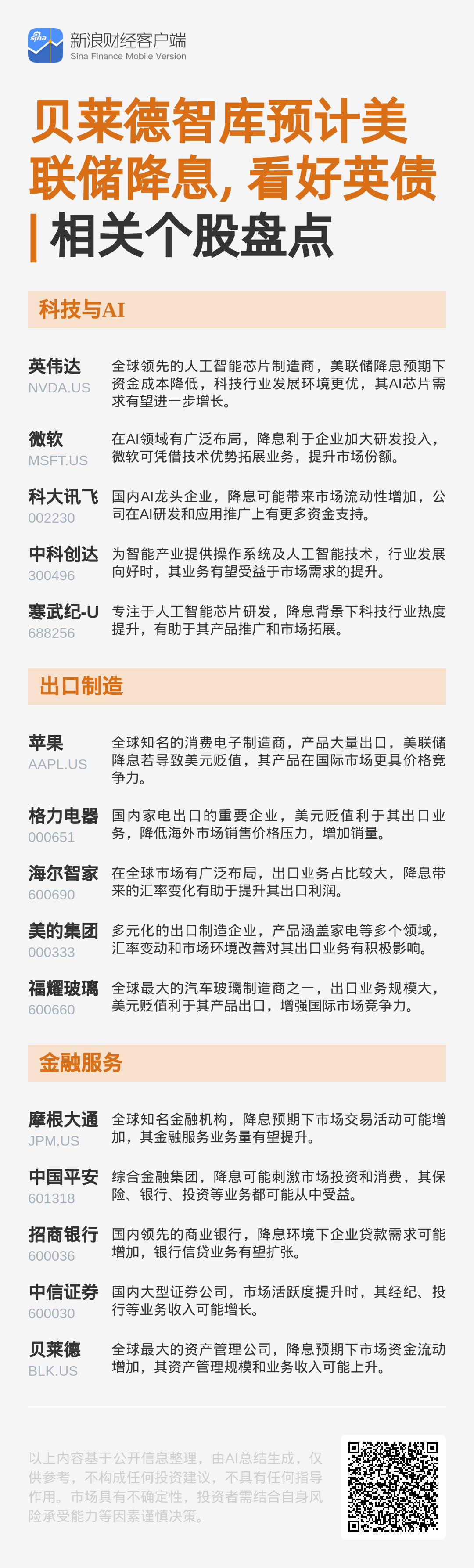 图解热点：贝莱德智库预计美联储降息，看好英债