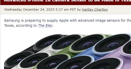 索尼失宠？苹果iPhone 18 传感器改由三星供应