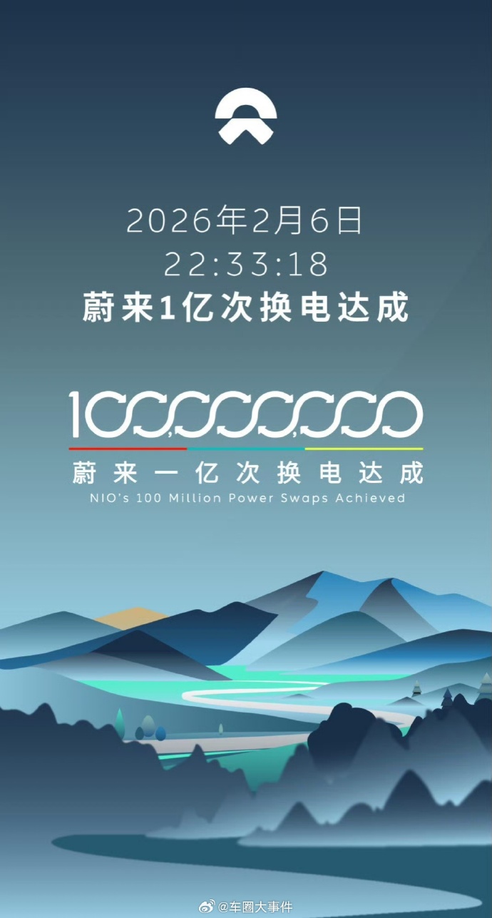 蔚来公司换电累计达成1亿次