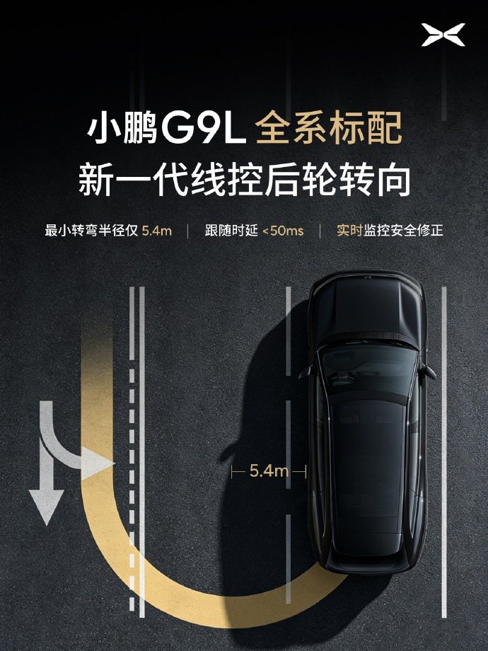 小鹏G9L线控后轮转向外观展示