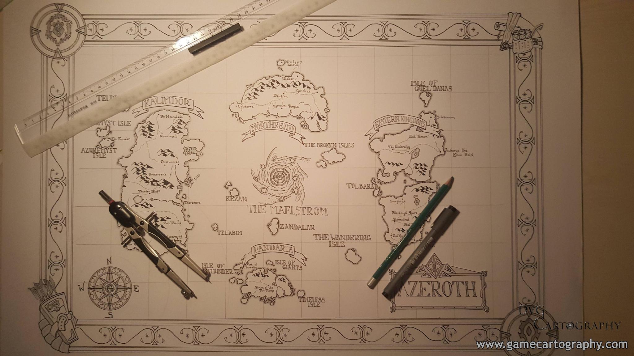 魔兽玩家原创作品精致无比的艾泽拉斯手绘地图