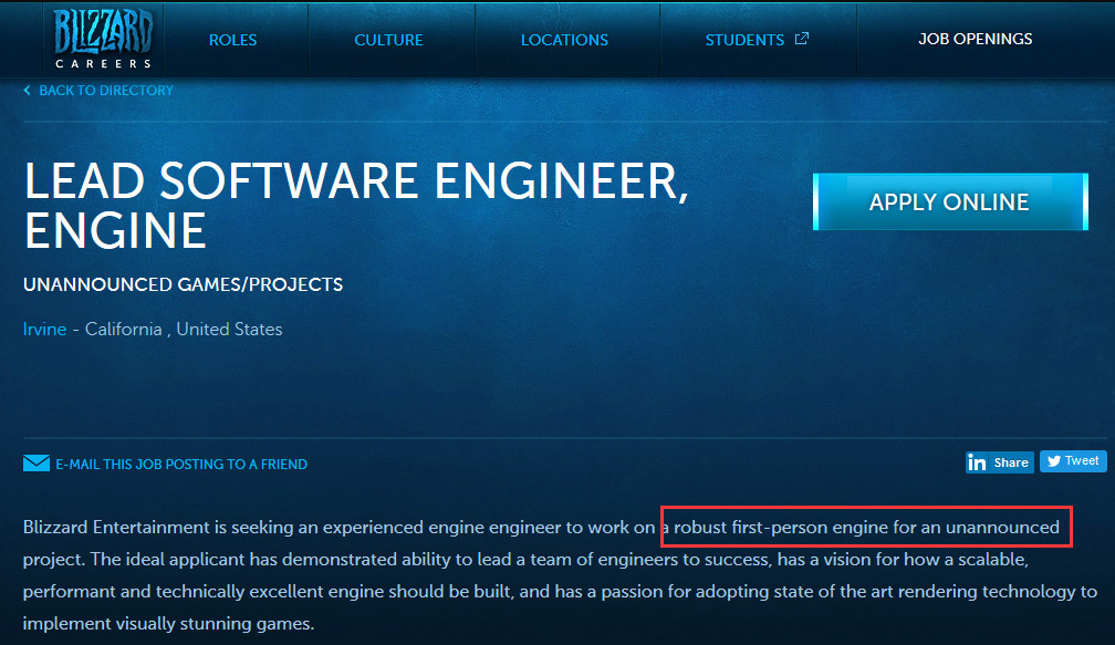 又开新坑？暴雪疑似推全新第一人称游戏