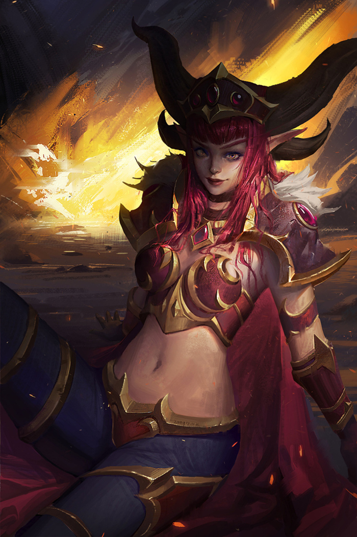 魔兽同人画巧笑嫣然的红龙女王阿莱克丝塔萨