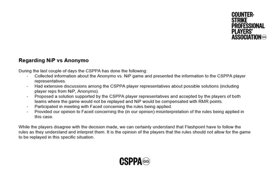 CSPPA：我们曾提出过不进行重赛的建议