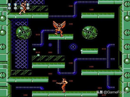 仍然算作横版卷轴,这些关卡的操作是游戏的主要操作方式魂斗罗1代中的