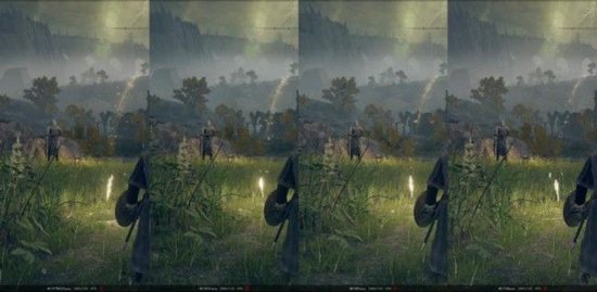 2K分辨率下不同画质效果对比（从左到右分别为最高、高、中、低）