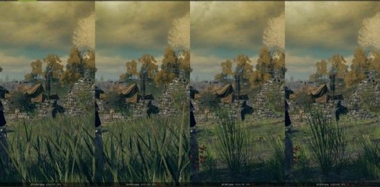 1080P分辨率下不同画质效果对比（从左到右分别为最高、高、中、低）