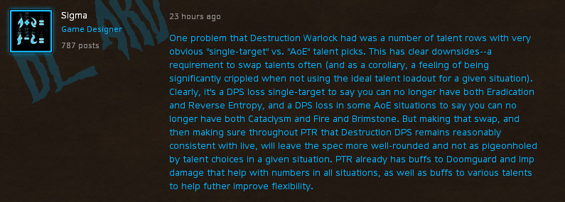 蓝帖 毁灭术单体与AOE切换能力得到平衡