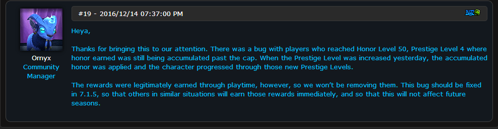 蓝贴：瞬升威望等级属BUG 将在7.1.5修复