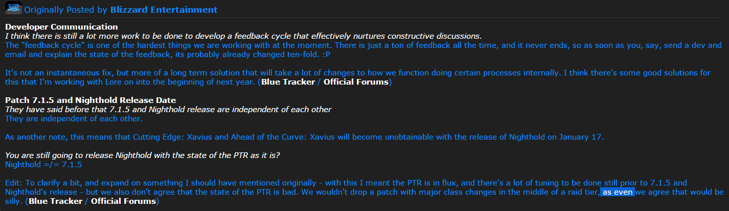 蓝帖：暗夜要塞与7.1.5 独立且互不影响