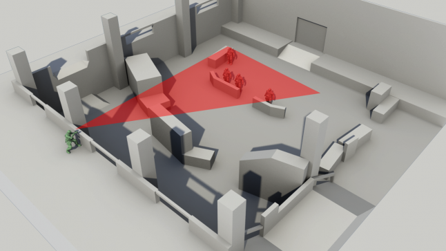 降低敌人高度，让玩家可以从上至下射击敌人，也能看到暴露的敌人。