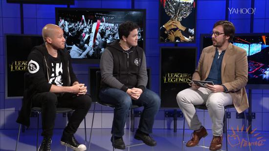 左起：拳头电竞负责人Jarred Kennedy、Whalen Rozelle，雅虎电竞负责人Travis。MLBAM公司总裁兼CEO Bob Bowman通过视频接受了远程采访。