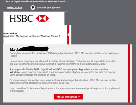 法国汇丰银行指责微软不再支持wp系统app
