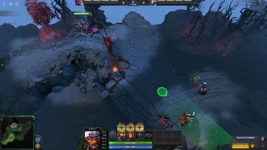 图中圆形光标为冲刺目的地，而绿色区域为刺剑的目标，这时再次点击鼠标，石磷剑士便会冲刺并施法刺剑。