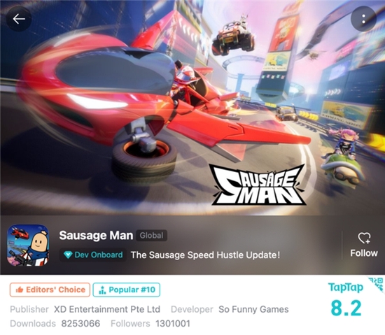 在‘TapTap 国际’《香肠派对》国际服（Sausage Man）下载量超过了800万次