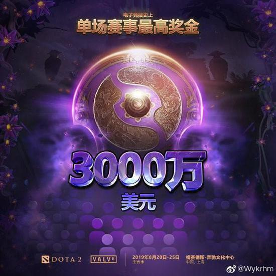 TI9总奖金超过3000W美元 转自Wykrhm