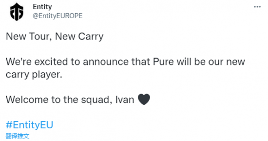 原VP战队Pure正式加入Entity担任一号位