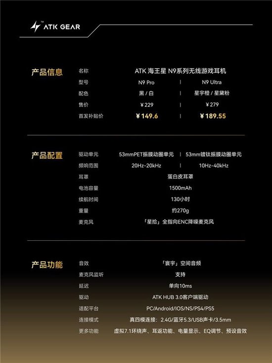 电竞头戴耳机新选择！ATK海王星N9游戏耳机！