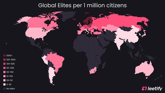 世界各国“大地球”密度（单位：每百万）