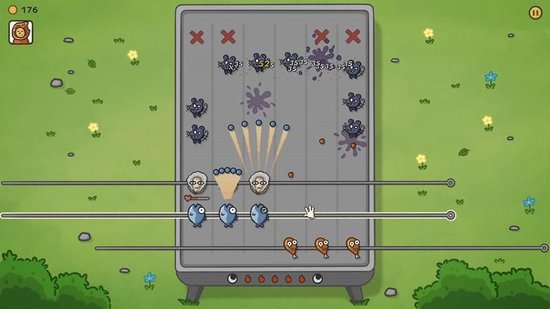 *战斗界面 - 拖拽烤串抵御鼠鼠进攻*