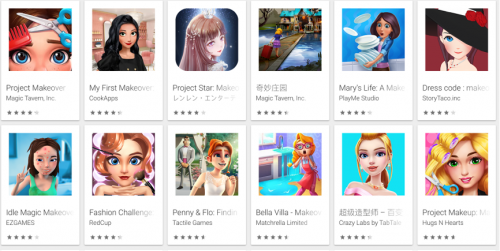 如今在海外市场已经有不少以化妆为题材的休闲游戏，图片来源：Google Play