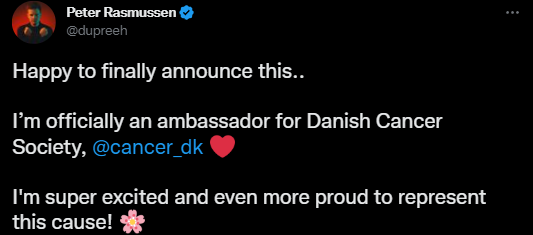 dupreeh成为丹麦癌症协会形象大使