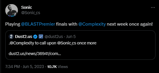 Sonic将在BLAST春决继续担任Complexity替补