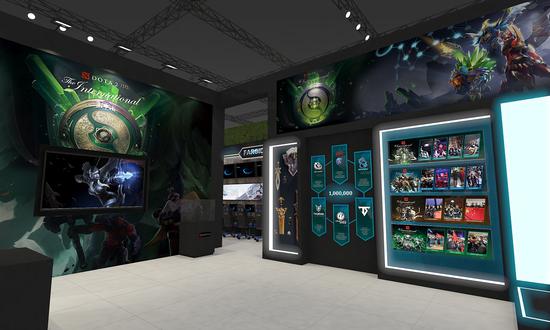 图为完美世界展台DOTA2展区设计