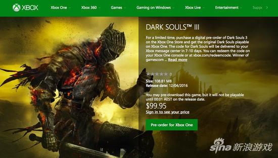 泄露的预购页面中提到了X1兼容版《黑暗之魂》
