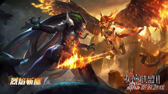 《女神联盟2》大师绘制海报烈焰斩魔