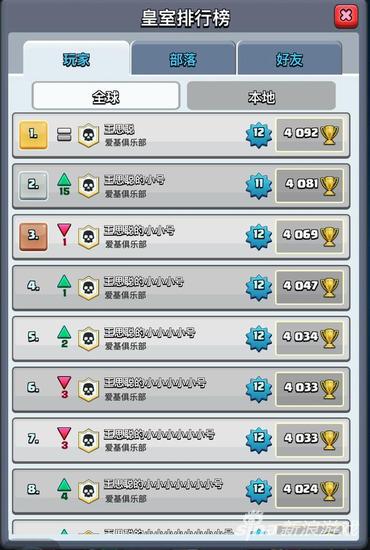 为雄霸《皇室战争》排行榜前十 王校长怒冲百万